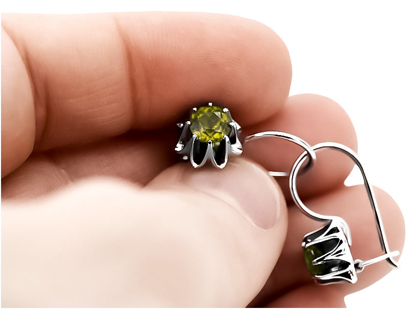 Vintage Yellow Peridot Earrings in Sterling Silver (vec092s-yp) — full view of the piece