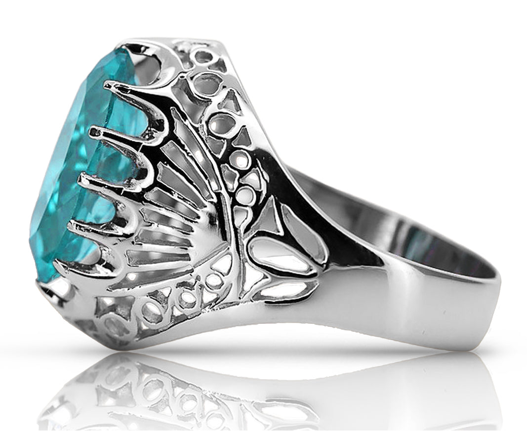 Vintage Aquamarine Ring in Sterling Silver (vrc020s-aq) — full view of the piece