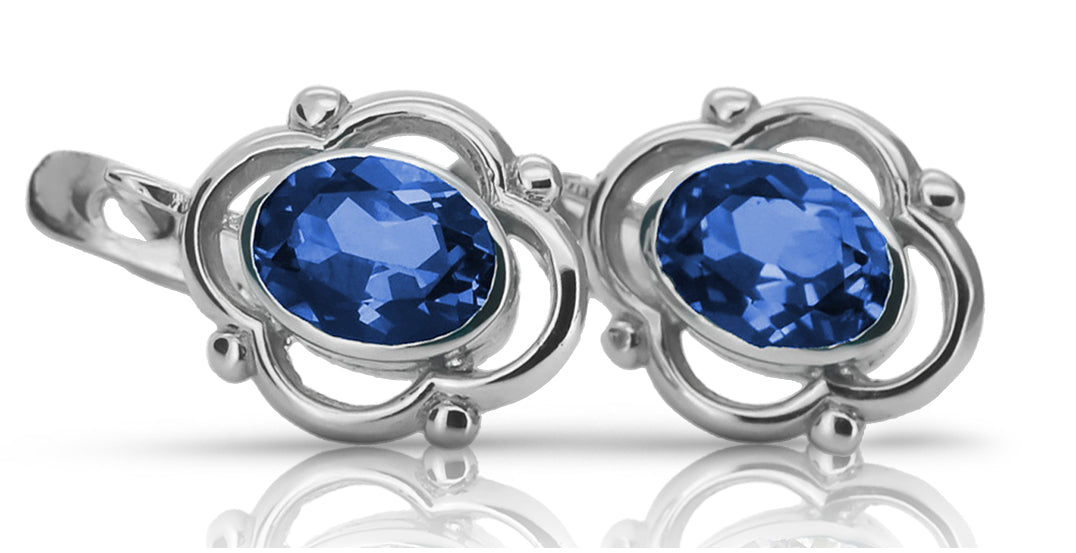 Vintage Sapphire Earrings in Sterling Silver (vec033s-sp) — side view showing the setting