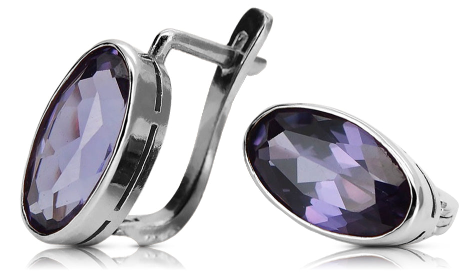 Vintage Alexandrite Oval Earrings in Sterling Silver (vec001s-ax)