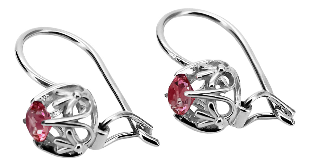 Vintage Ruby Earrings in Sterling Silver (vec145s-rb) — side view showing the setting