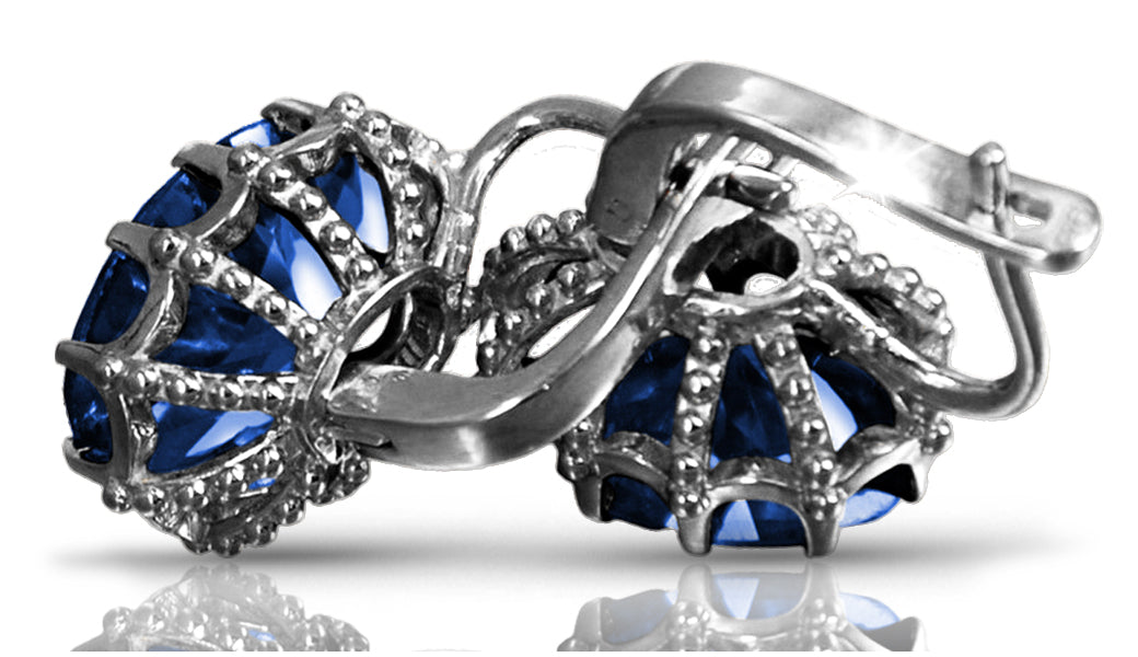 Vintage Sapphire Earrings in Sterling Silver (vec079s-sp) — side view showing the setting