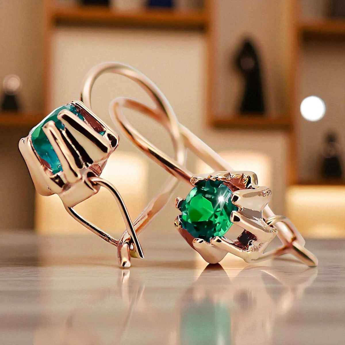 Vintage Emerald Craft Earrings in 14K Rose Gold (vec053r-em)