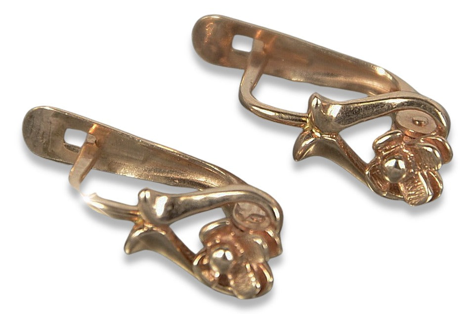 Vintage Flower Earrings in 14K Rose Gold (ven166) — view 4