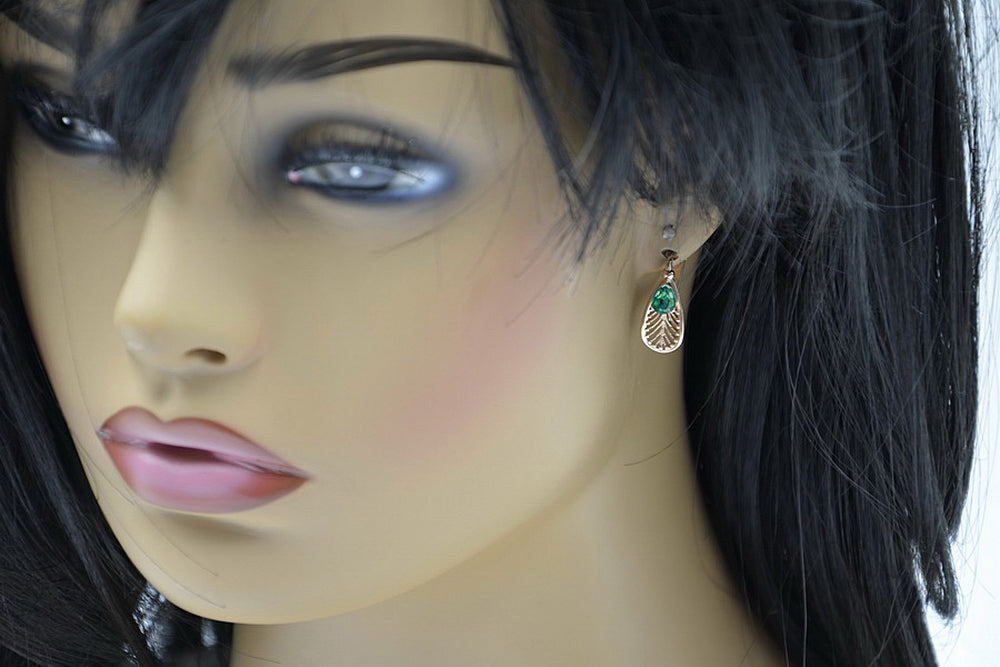 Vintage Emerald Earrings in 14K Rose Gold (vec067r-em) — worn on the hand, showing profile