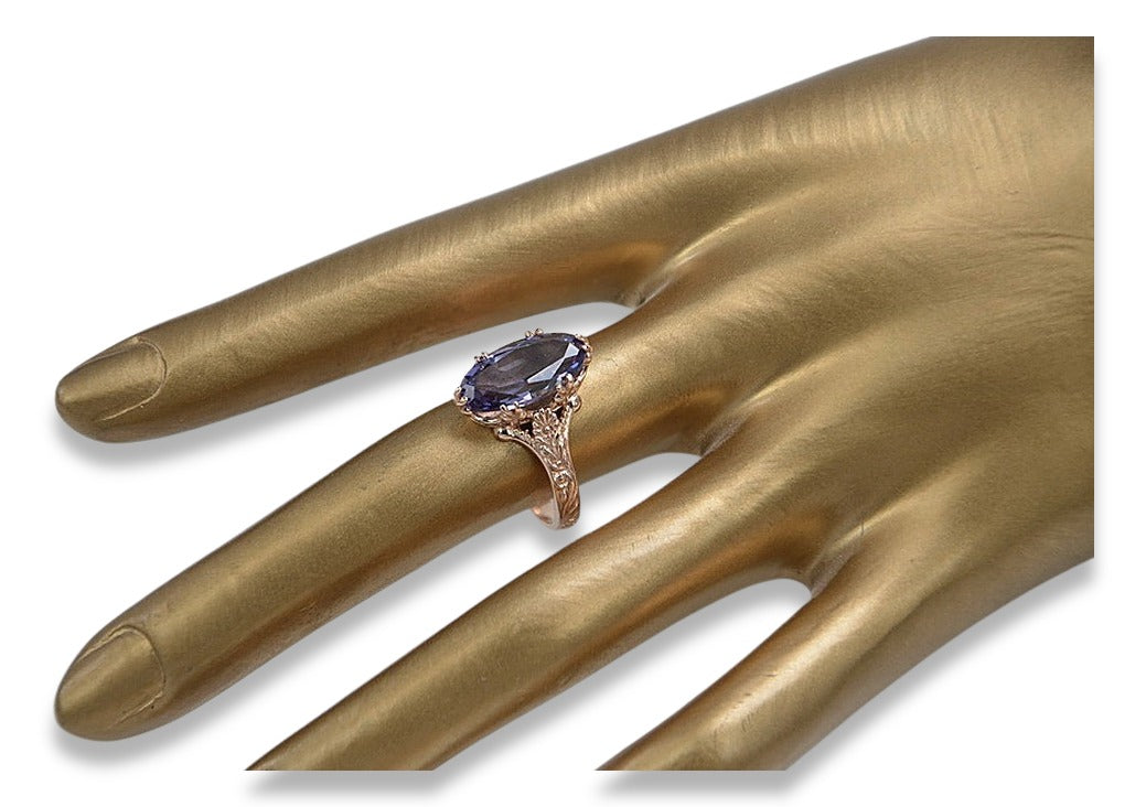 Vintage Alexandrite Ring in 14K Rose Gold (vrc084r-ax) — detail of the metal texture