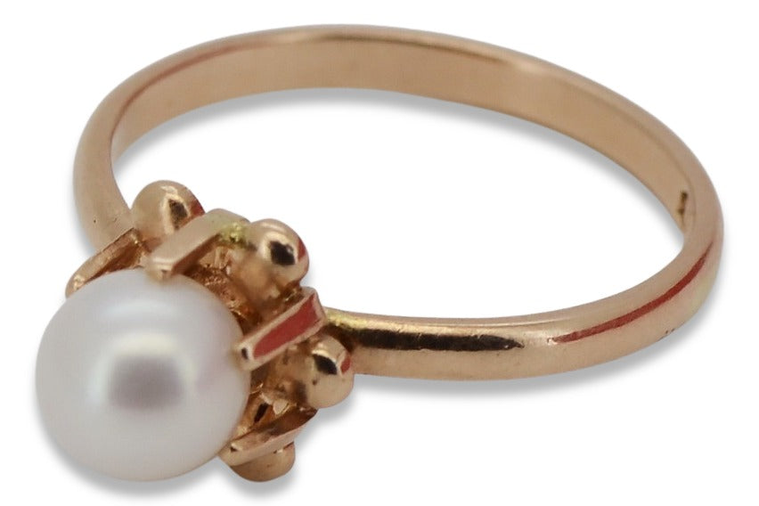 Vintage Pearl Ring in 14K Rose Gold (vrpr011r) — side view showing the setting