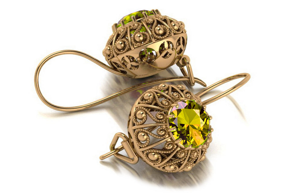 Vintage Yellow Peridot Earrings in 14K Rose Gold (vec002r-yp) — full view of the piece
