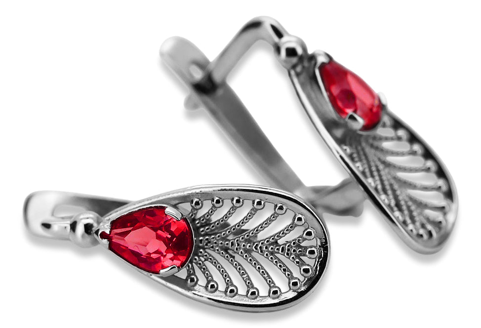 Vintage Ruby Earrings in Sterling Silver (vec067s-rb)