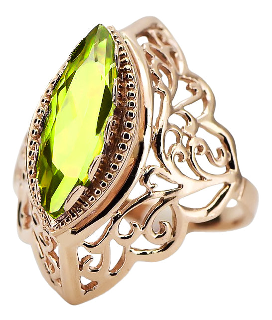 Vintage Yellow Peridot Craft Ring in 14K Rose Gold (vrc017r-yp) — side view showing the setting