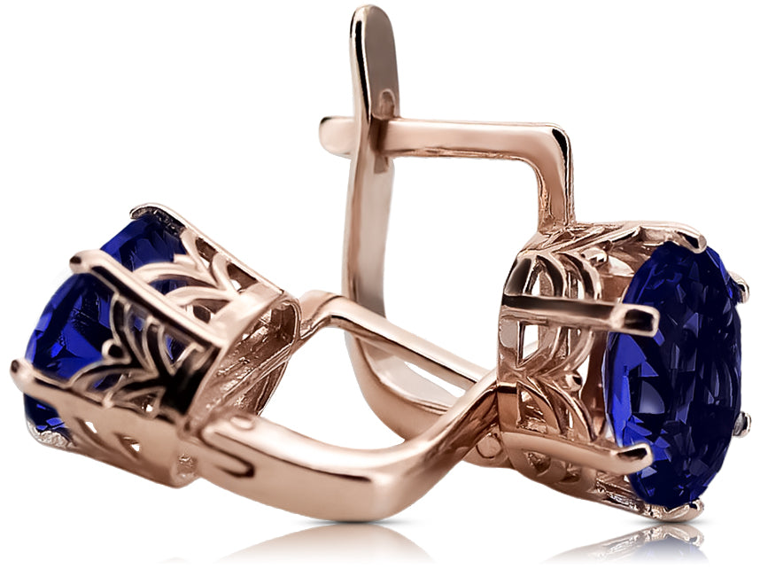 Vintage Sapphire Earrings in 14K Rose Gold (vec003r-sp) — view 2