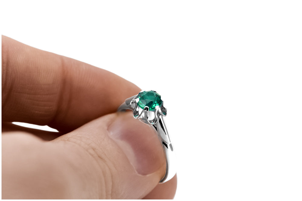 Vintage Emerald Ring in Sterling Silver (vrc094s-em) — close-up of the hallmark on the inner band