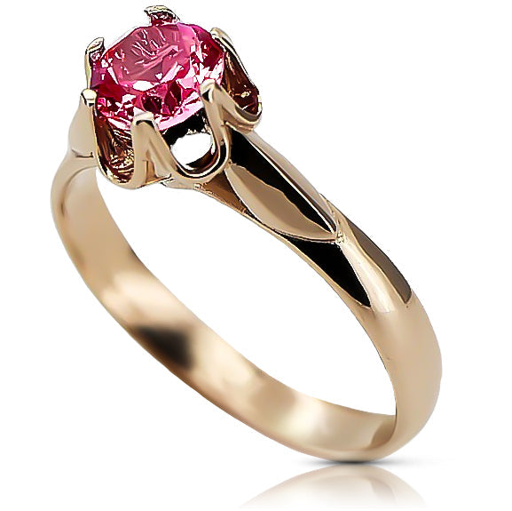 Vintage Ruby Round Ring in 14K Rose Gold (vrc122r-rb) — side view showing the setting