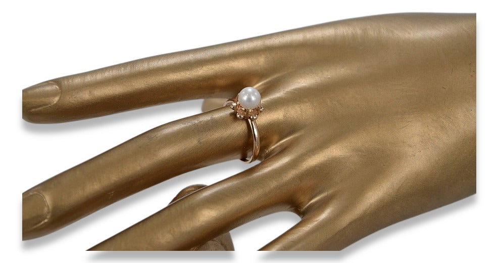 Vintage Pearl Ring in 14K Rose Gold (vrpr011r) — close-up of the hallmark on the inner band