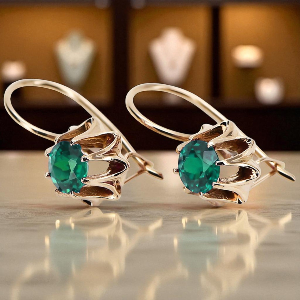Vintage Emerald Earrings in 14K Rose Gold (vec092r-em)