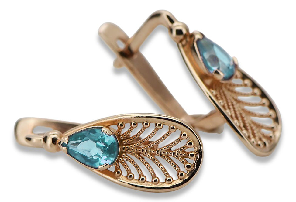Vintage Aquamarine Earrings in 14K Rose Gold (vec067r-aq) — full view of the piece