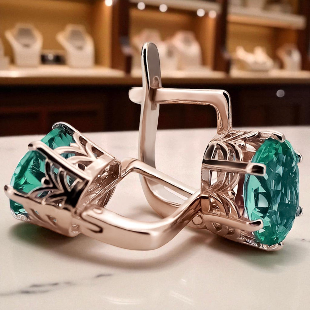 Vintage Emerald Earrings in 14K Rose Gold (vec003r-em)