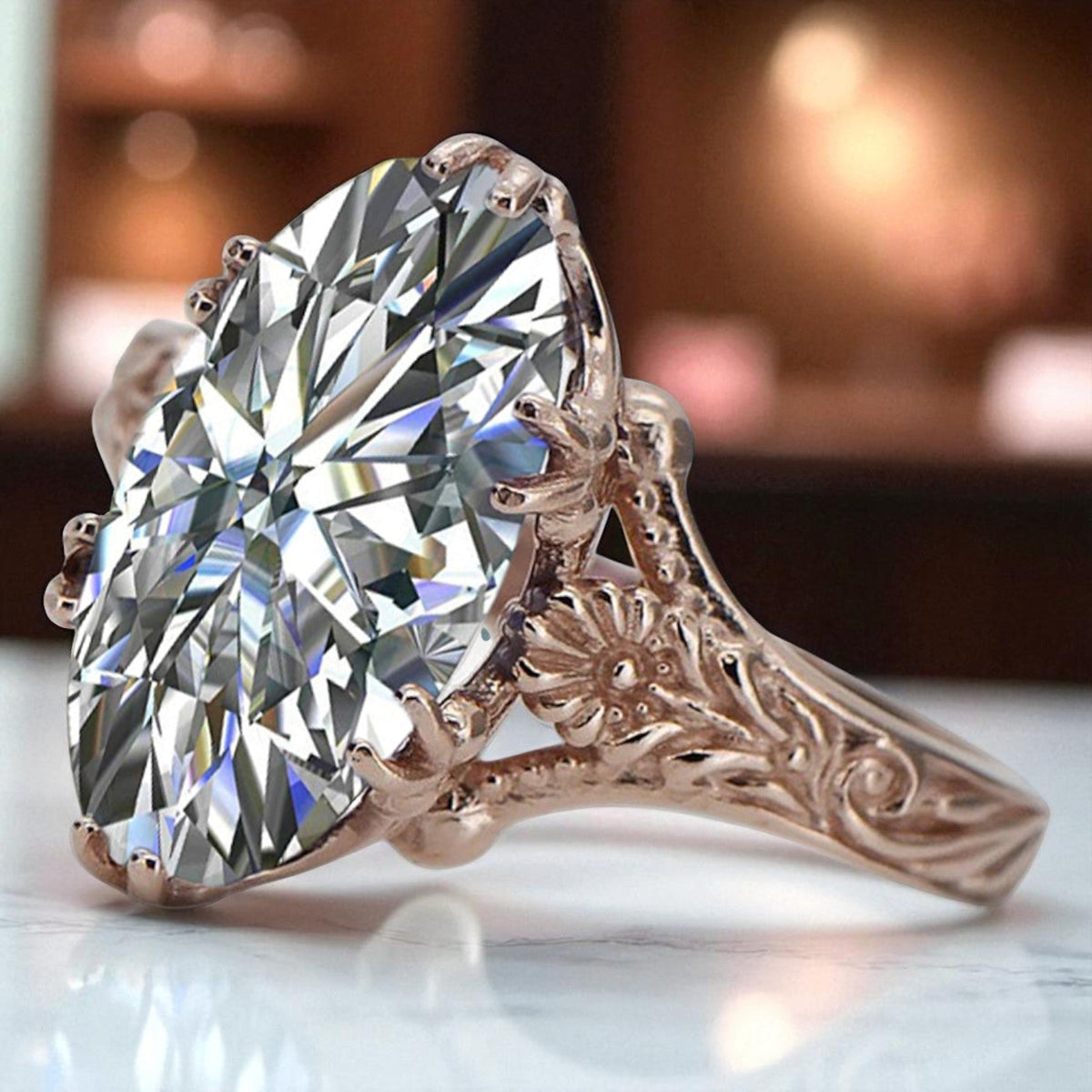 Vintage Zircon Oval Cubic Zirconia Ring in 14K Rose Gold (vrc084r-zi)