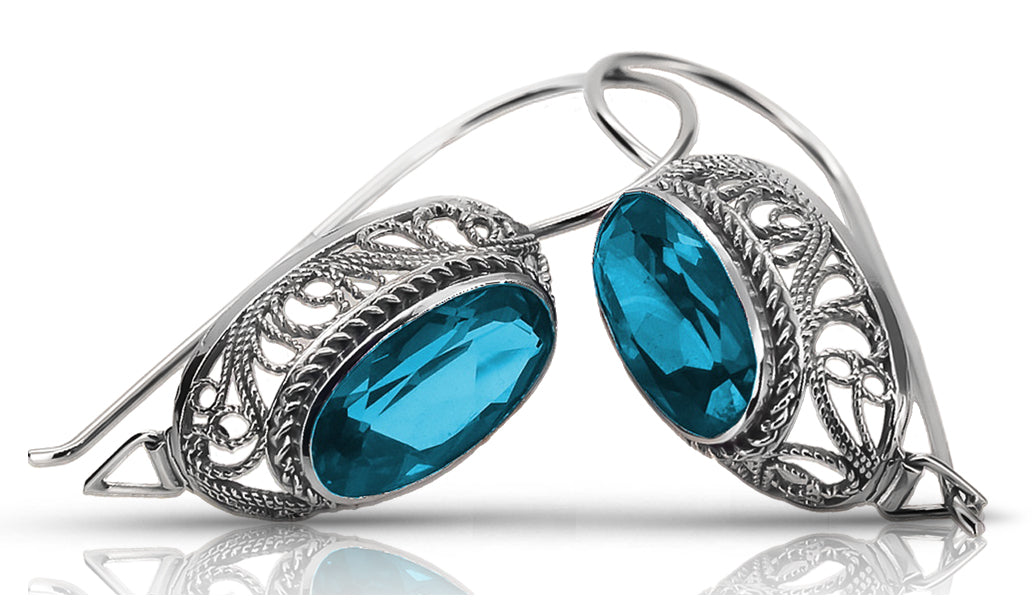 Vintage Aquamarine Earrings in Sterling Silver (vec023s-aq)