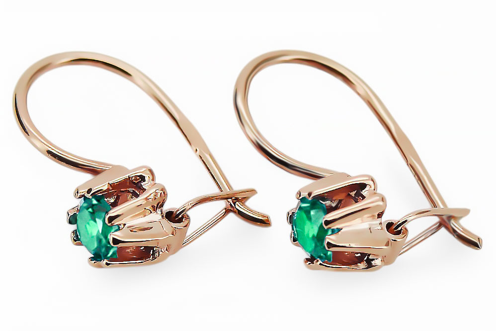 Vintage Emerald Craft Earrings in 14K Rose Gold (vec053r-em) — close-up of the hallmark on the inner band