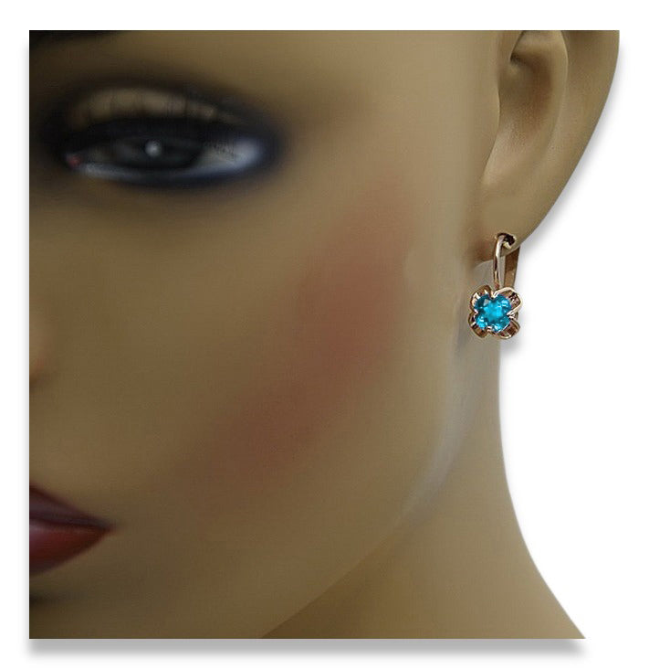 Vintage Aquamarine Earrings in 14K Rose Gold (vec018r-aq) — close-up of the hallmark on the inner band