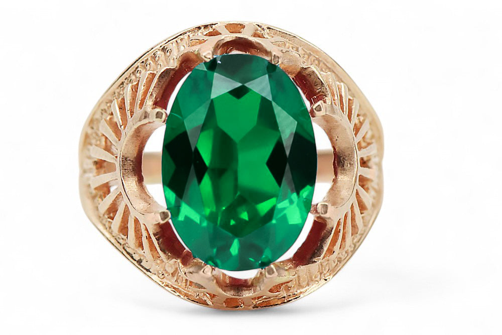 Vintage Emerald Ring in 14K Rose Gold (vrc003r-em) — worn on the hand, showing profile