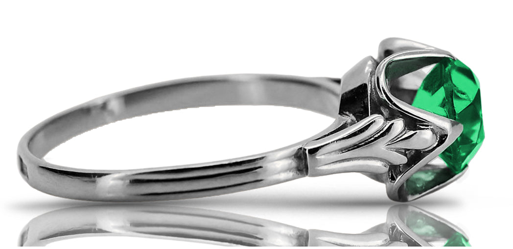 Vintage Emerald Ring in Sterling Silver (vrc023s-em) — full view of the piece