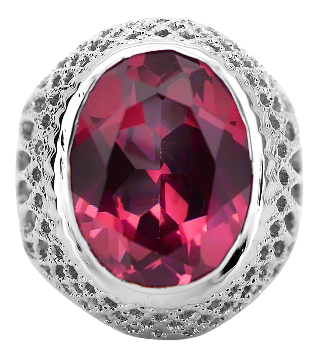 Vintage Ruby Ring in Sterling Silver (vrc089s-rb) — close-up of the stone and setting