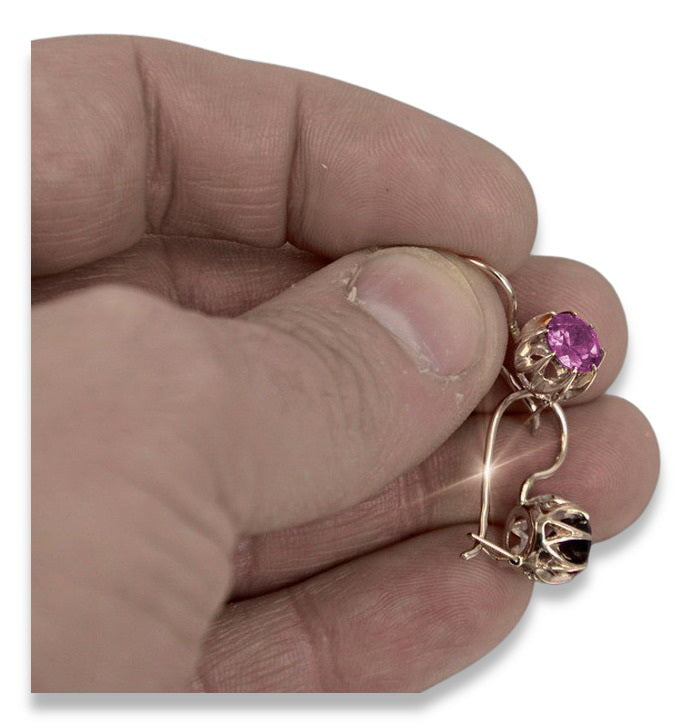 Vintage Amethyst Earrings in 14K Rose Gold (vec062r-am) — close-up of the hallmark on the inner band