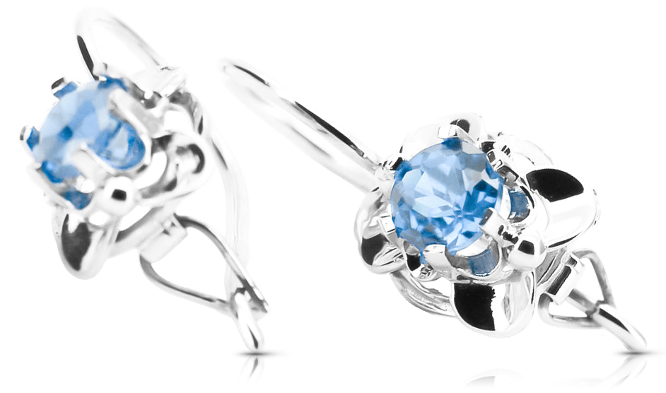Vintage Aquamarine Earrings in Sterling Silver (vec116s-aq) — worn on the hand, showing profile