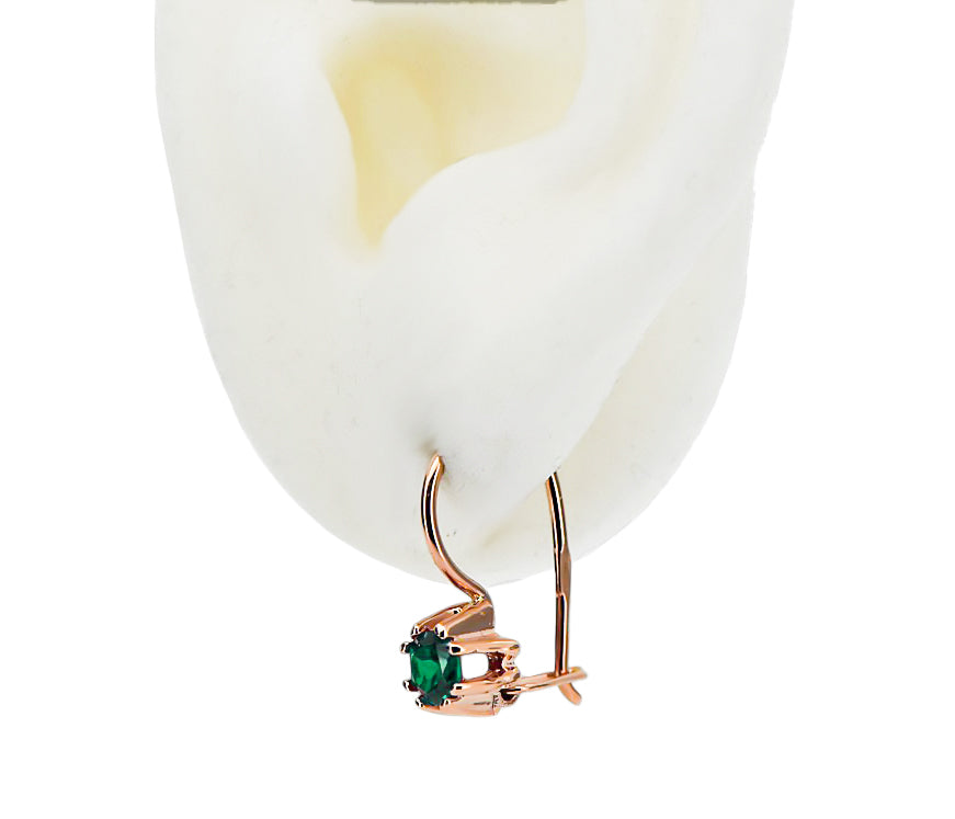 Vintage Emerald Craft Earrings in 14K Rose Gold (vec053r-em) — full view of the piece
