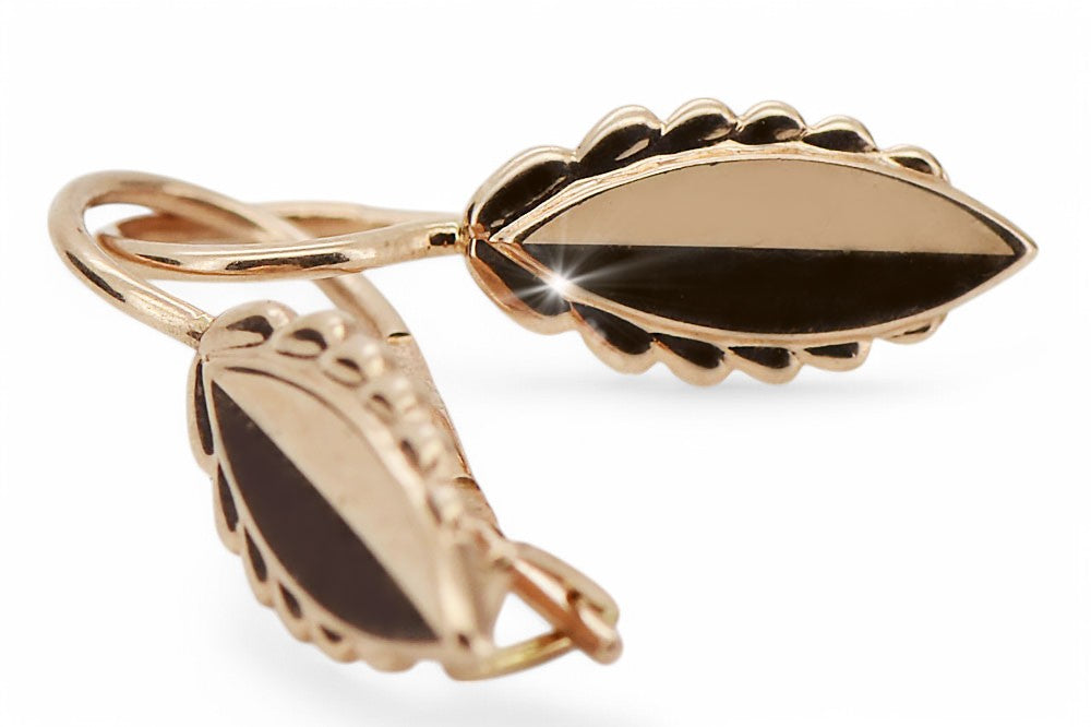Vintage Leaf Earrings in 14K Rose Gold (ven078) — close-up of the hallmark on the inner band