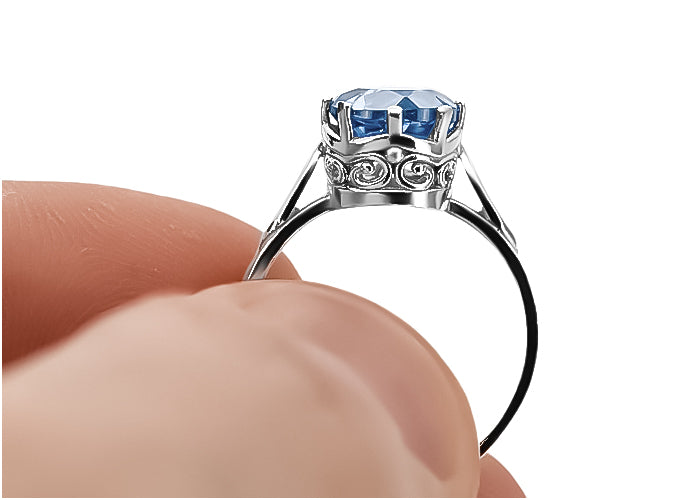 Vintage Aquamarine Ring in Sterling Silver (vrc366s-aq) — full view of the piece