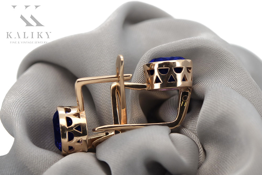 Vintage Sapphire Earrings in 14K Rose Gold (vec107r-sp) — full view of the piece