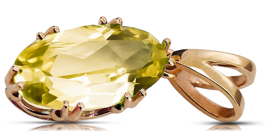 Vintage Yellow Peridot Pendant in 14K Rose Gold (vpc019r-yp) — worn on the hand, showing profile