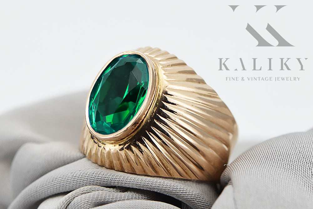 Vintage Emerald Ring in 14K Rose Gold (vrc127r-em) — close-up of the hallmark on the inner band