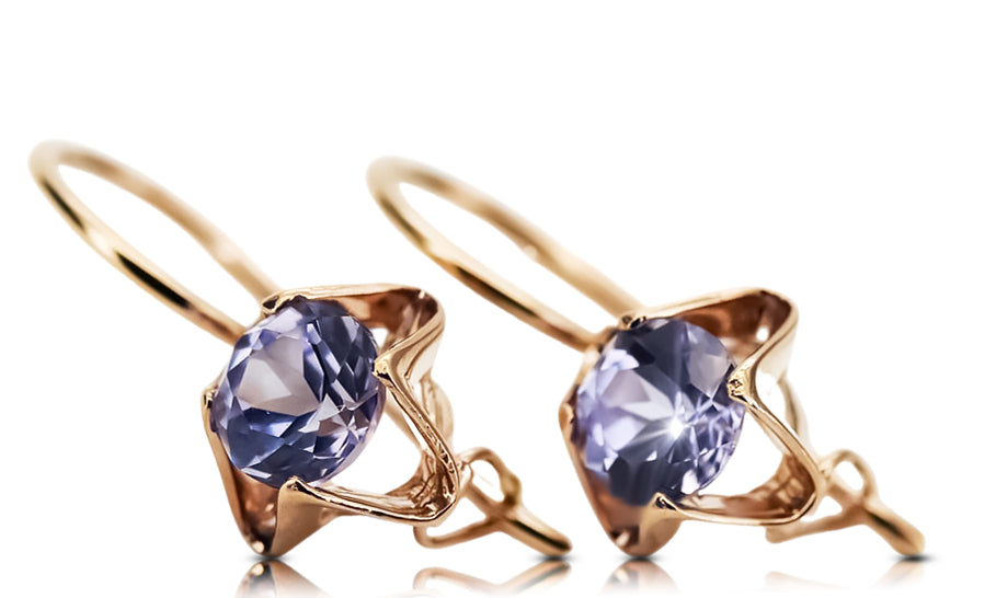 Vintage Alexandrite Earrings in 14K Rose Gold (vec142r-ax) — worn on the neckline, showing the drape