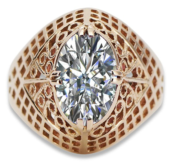 Vintage Zircon Cubic Ring in 14K Rose Gold (vrc030r-zi) — worn on the neckline, showing the drape