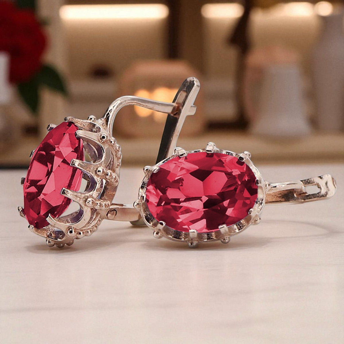 Vintage Ruby Lady Earrings in 14K Rose Gold (vec079r-rb)