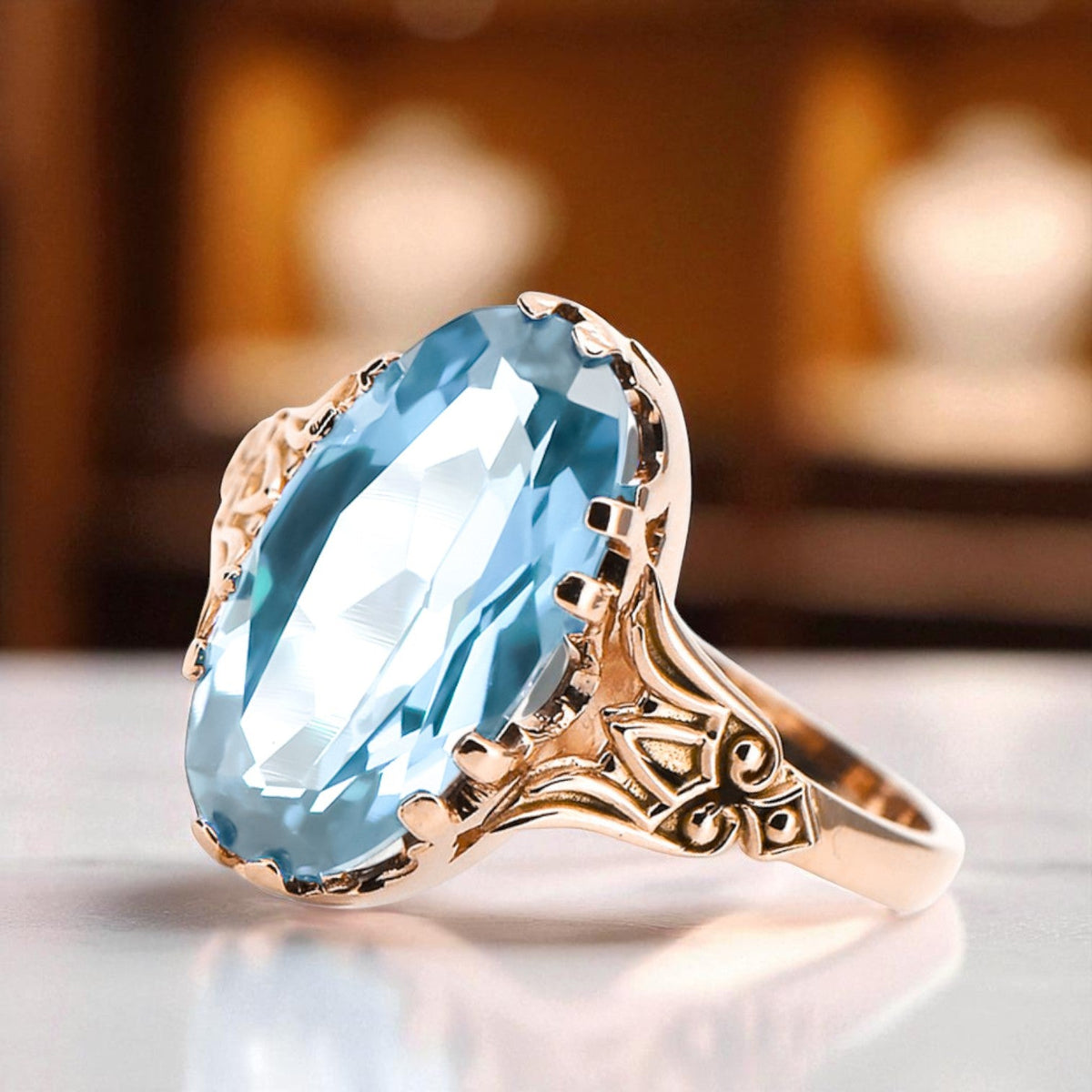 Vintage Aquamarine Ring in 14K Rose Gold (vrc058r-aq)