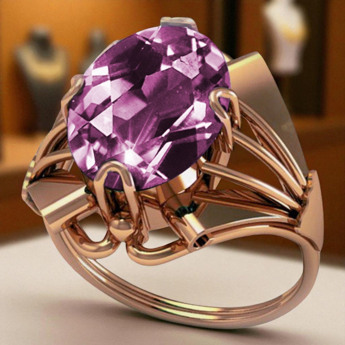 Vintage Amethyst Ring in 14K Rose Gold (vrc015r-am)