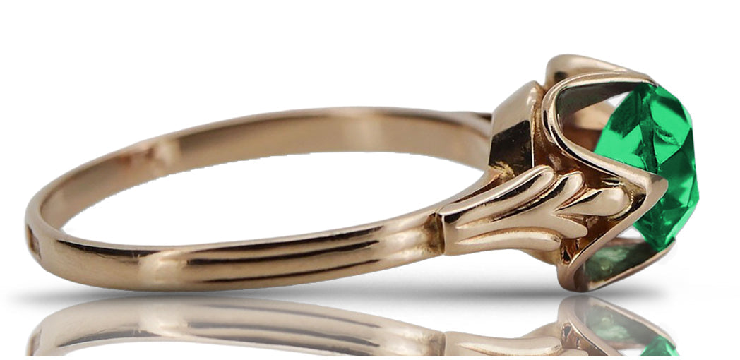 Vintage Emerald Ring in 14K Rose Gold (vrc023r-em) — side view showing the setting