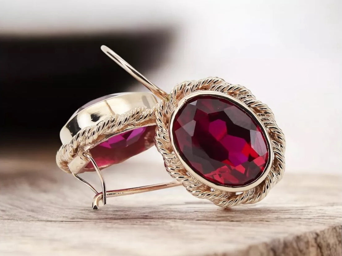 Vintage Ruby Earrings in 14K Rose Gold (vec007r-rb) — full view of the piece