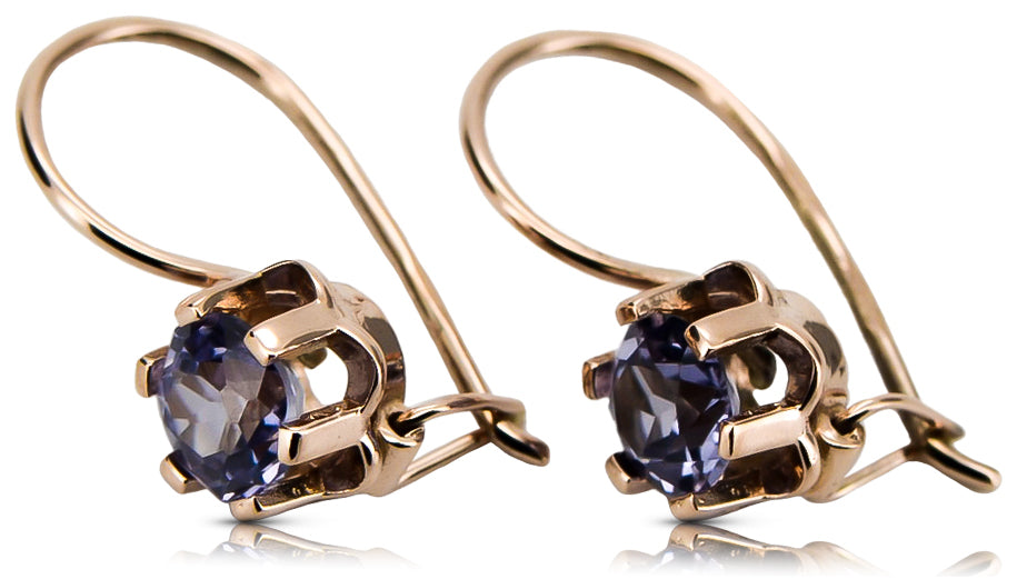 Vintage Alexandrite Aleksandrite Earrings in 14K Rose Gold (vec019r-ax) — worn on the hand, showing profile