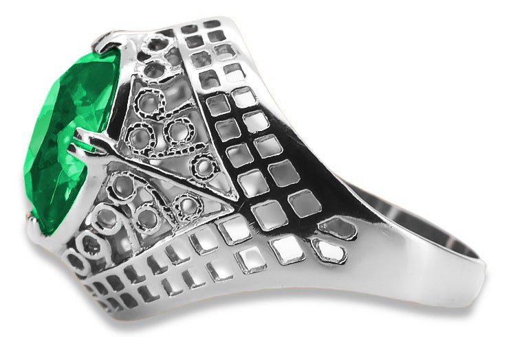 Vintage Emerald Ring in Sterling Silver (vrc030s-em) — worn on the neckline, showing the drape
