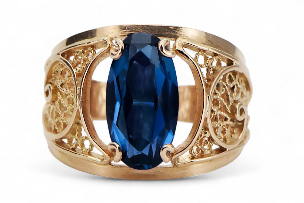 Vintage Sapphire Ring in 14K Rose Gold (vrc057r-sp) — close-up of the hallmark on the inner band