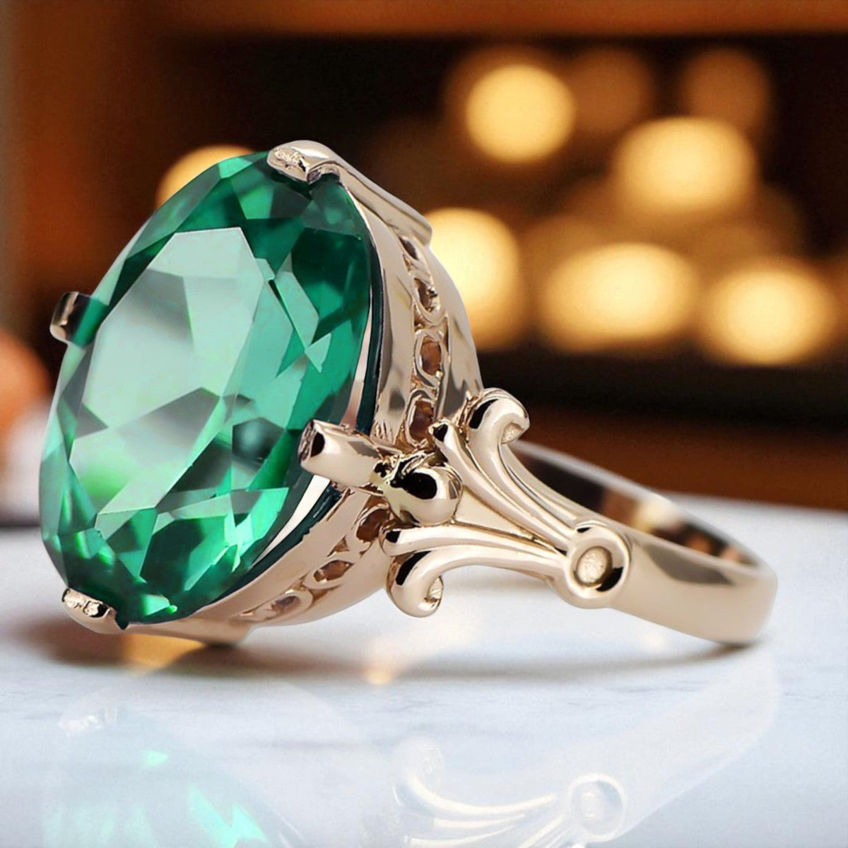 Vintage Emerald Ring in 14K Rose Gold (vrc369r-em)
