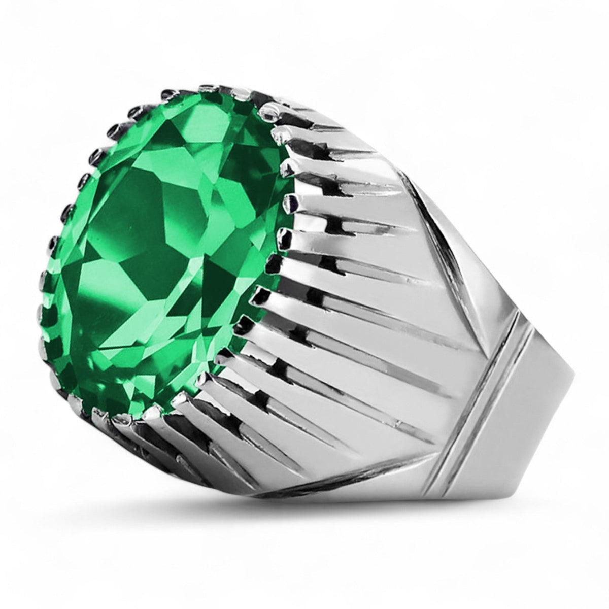 Vintage Emerald Ring in Sterling Silver (vrc048s-em)