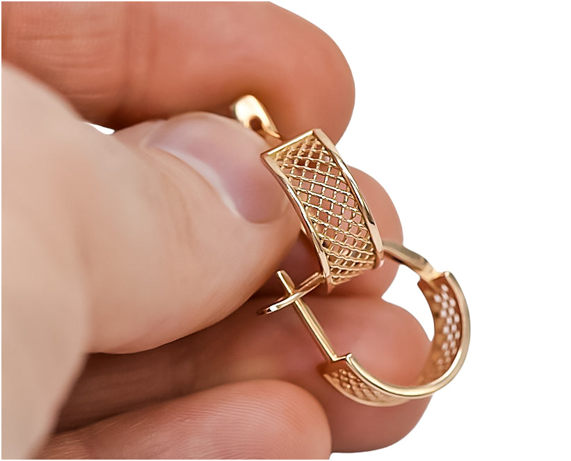 Vintage Lattice Hoop Earrings in Rose Gold-Plated Sterling Silver (ven121rp) — view 4