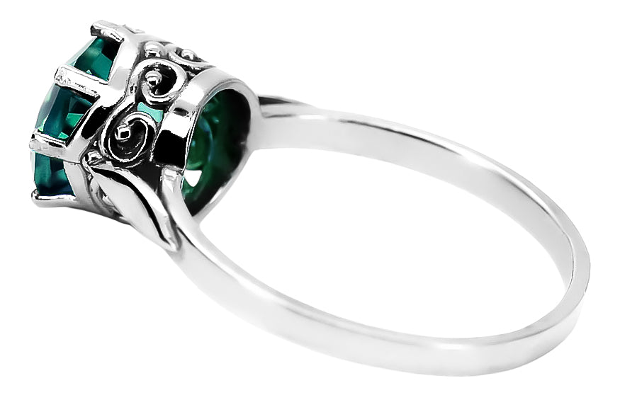 Vintage Emerald Ring in Sterling Silver (vrc366s-em) — side view showing the setting